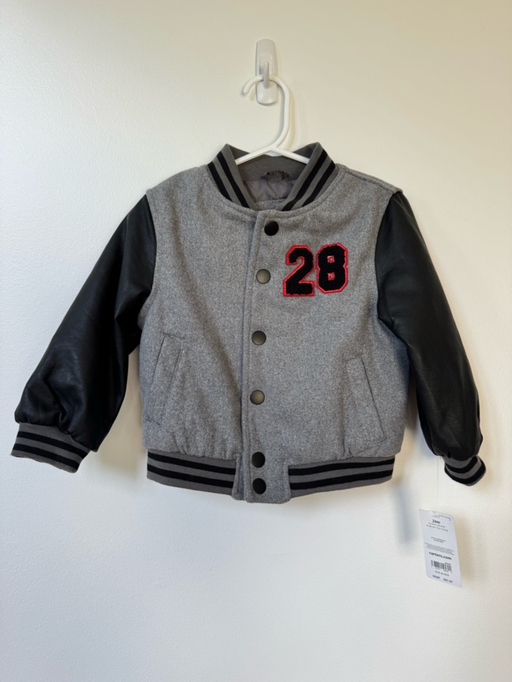 Carter’s Toddler 24m Grey & Black Varsity Jacket with Red '28' Patch